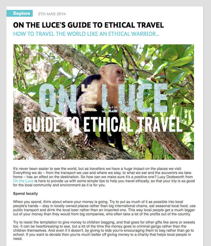 Ethical travel article for Contiki